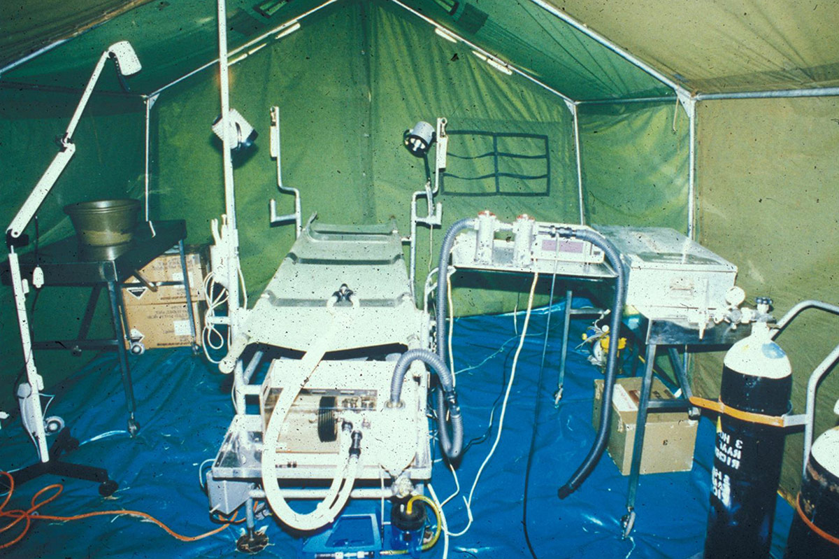 Makeshift hospital in tent