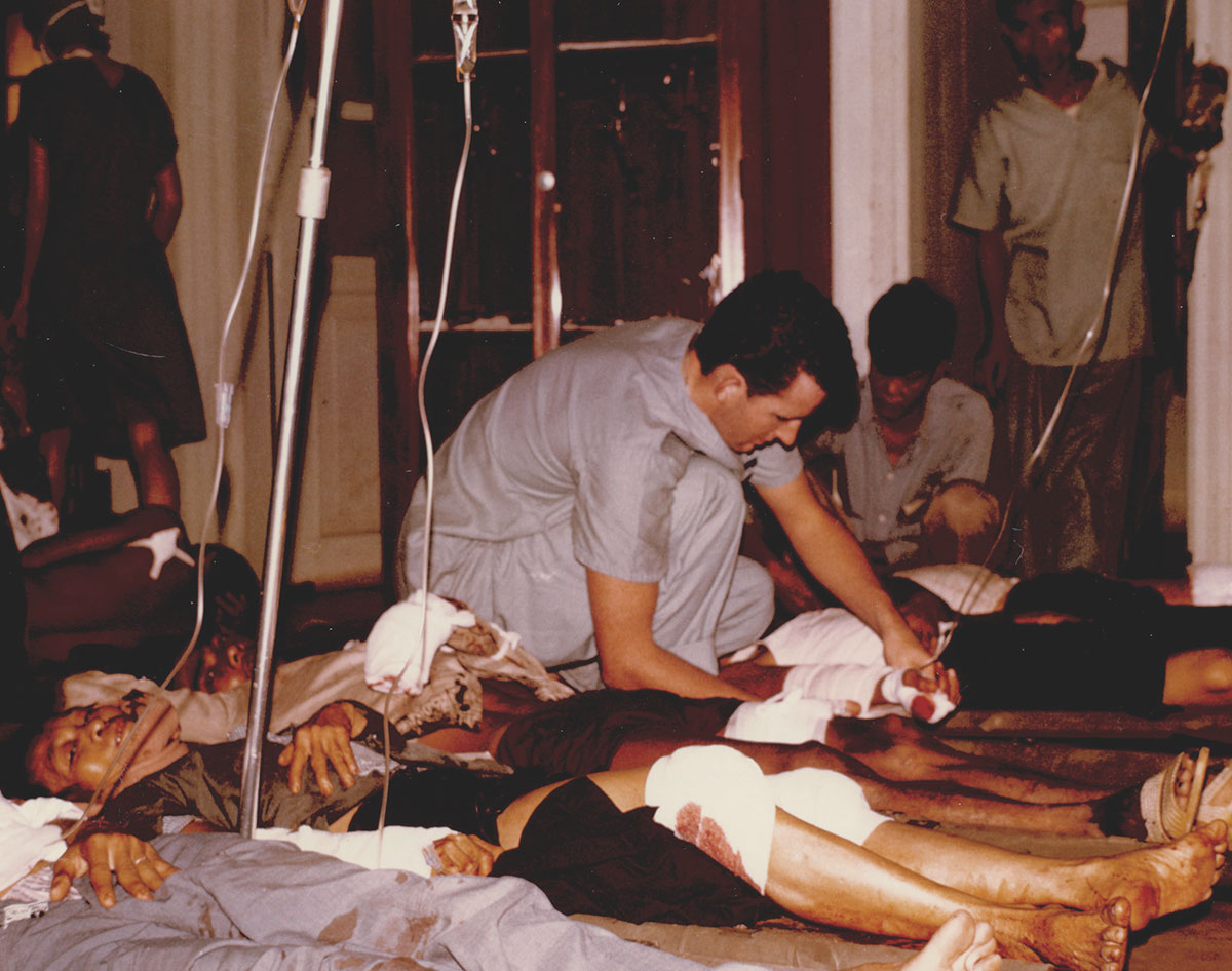 Casualties being treated on hospital floor