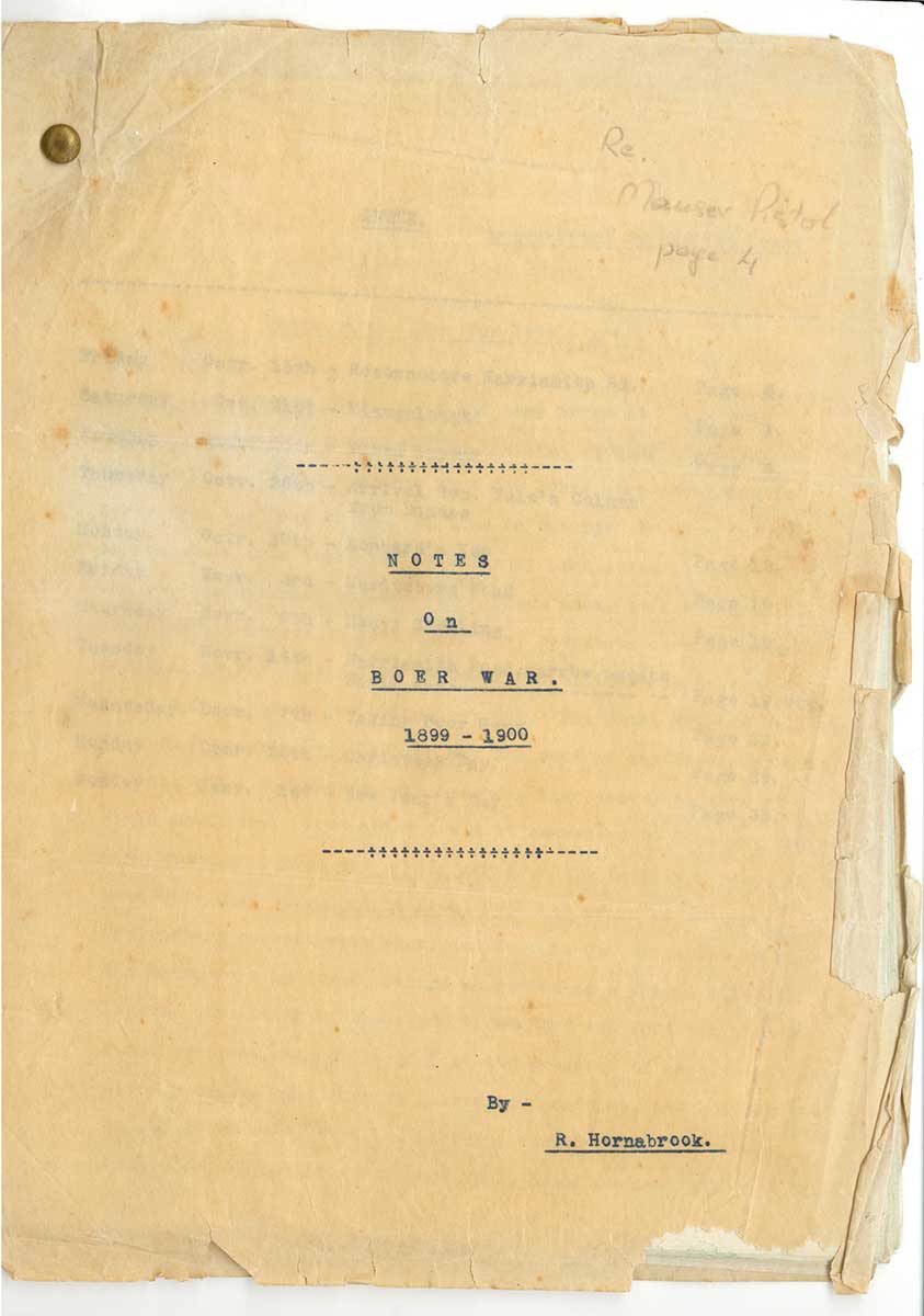 Cover of hand typed document