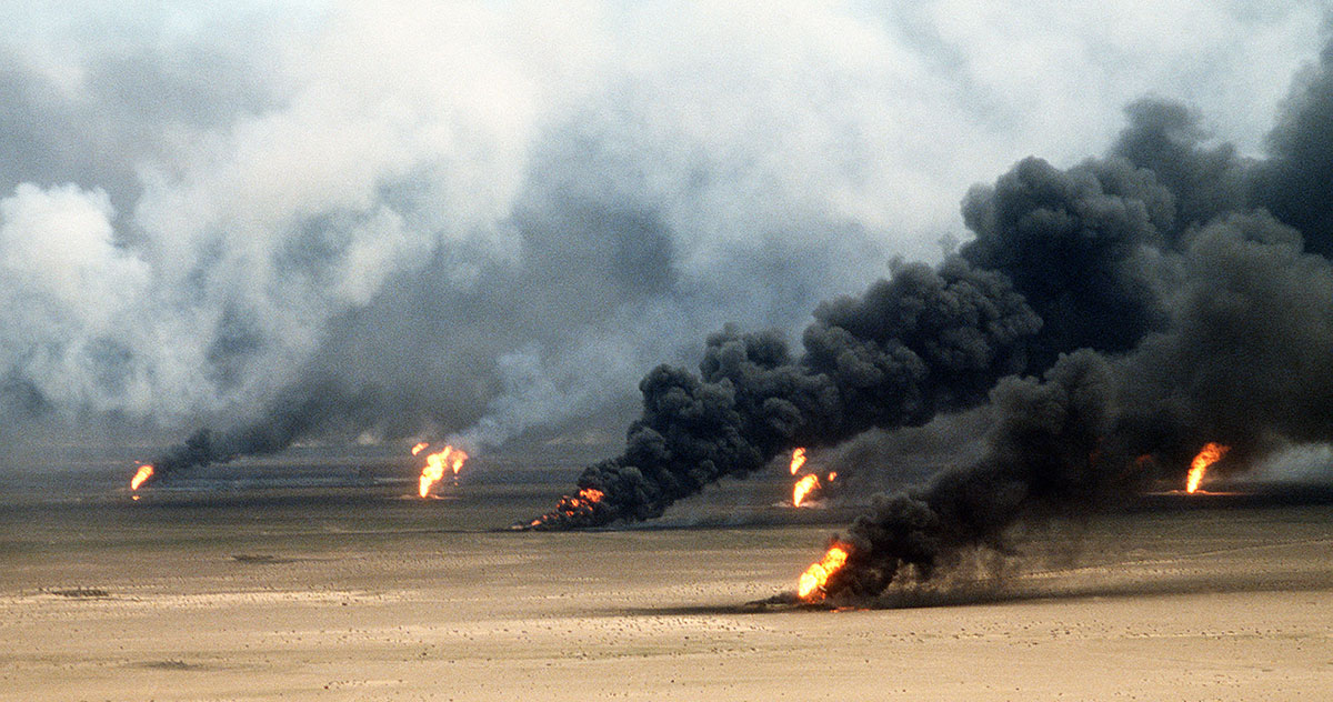 Oil wells burning