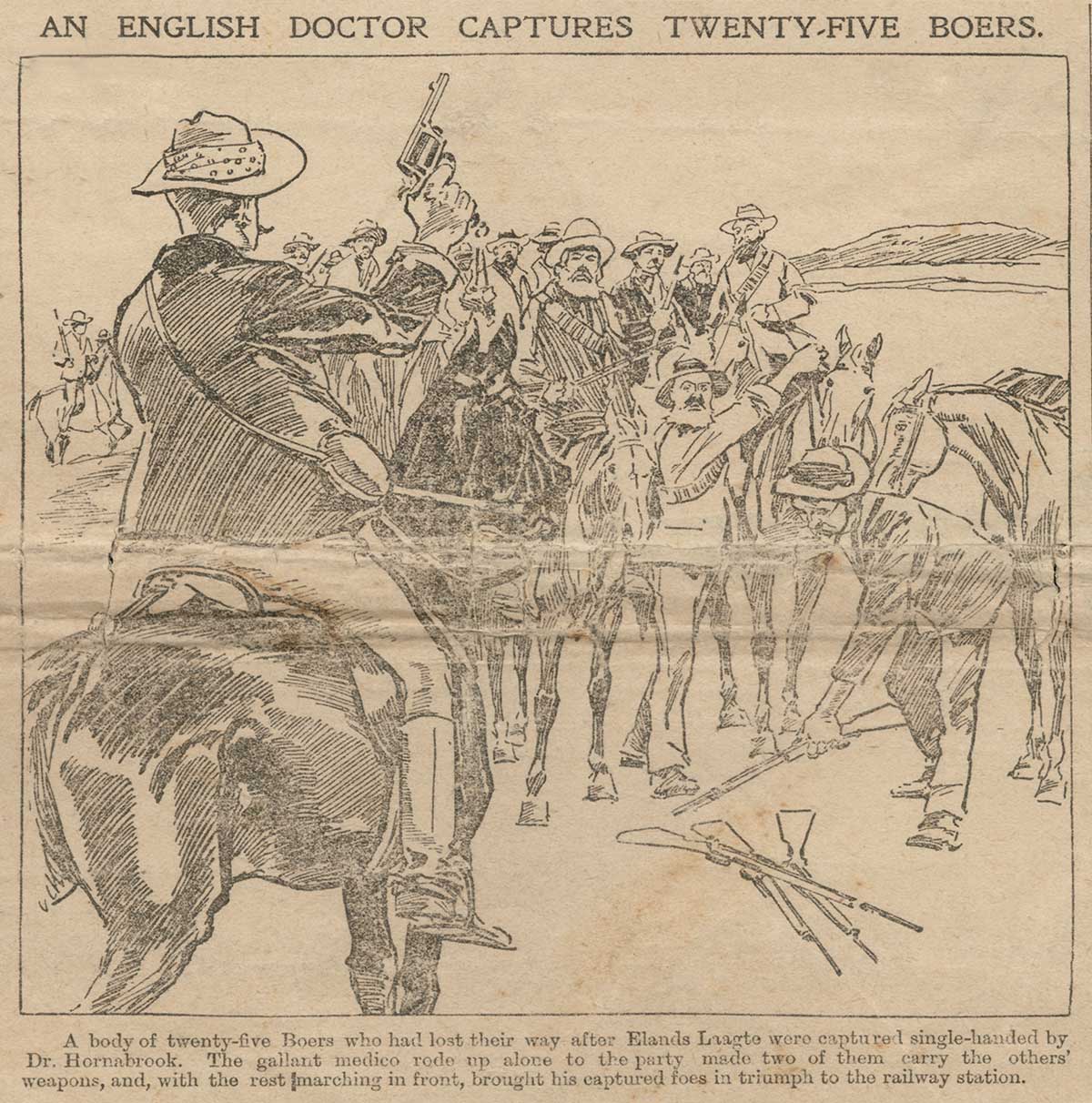 Cartoon with caption An English Doctor Captures Twenty-five Boers