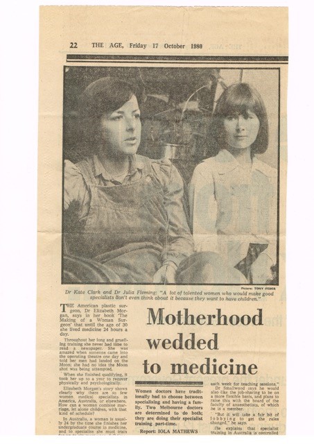 Newspaper clipping featuring two women doctors, Dr Kate Clarke and Dr Julie Fleming